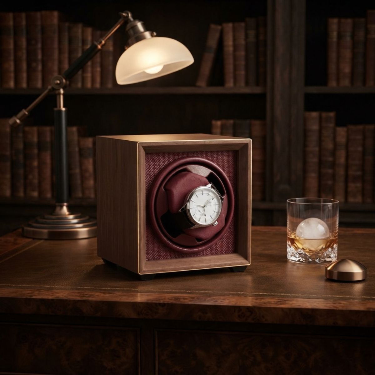 The Claret Cube Watch Winder Oak