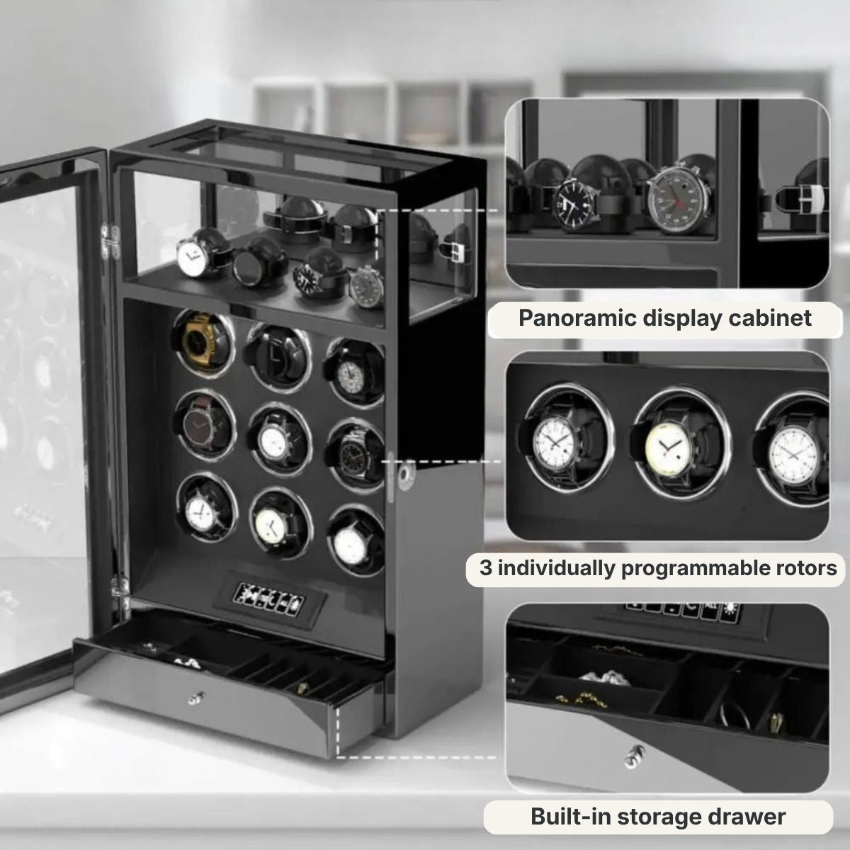 The Guardian Noir Watch Winder 9 Glass
