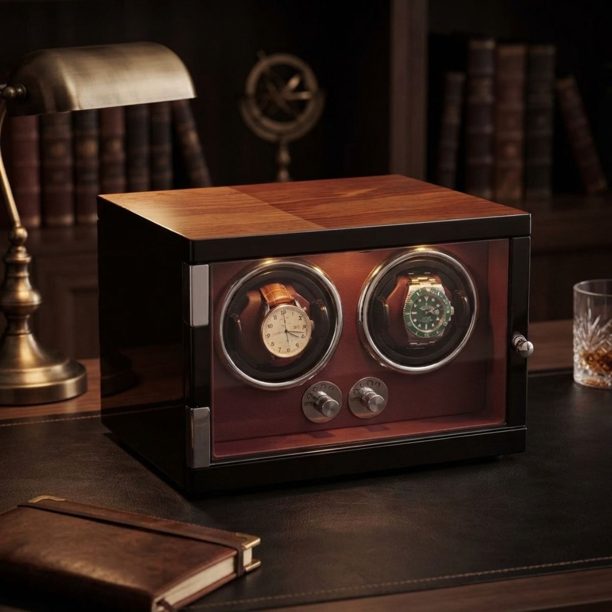 The Harrow Red Double Watch Winder Wood
