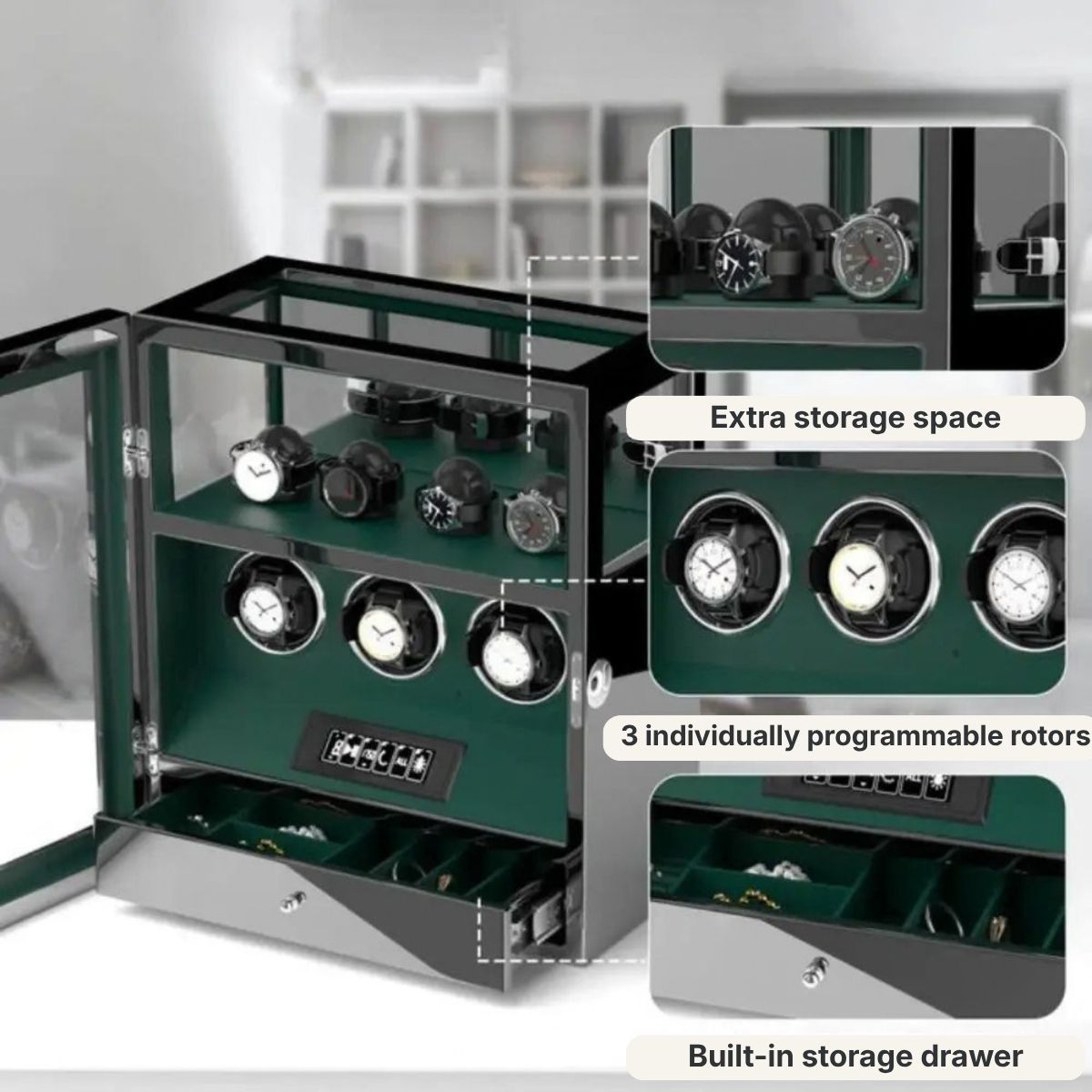The Sentinel Green Watch Winder 3 Glass