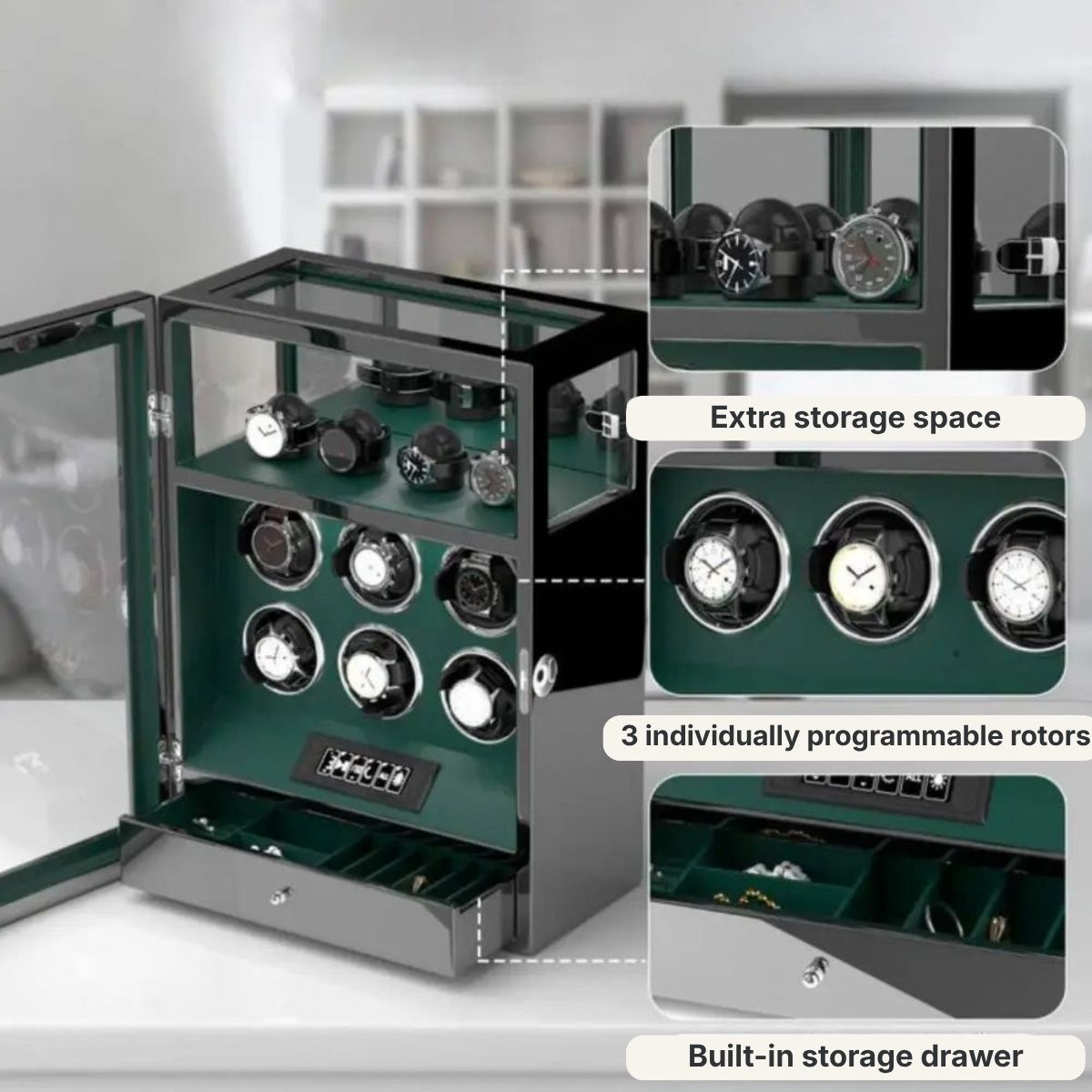 The Sentinel Green Watch Winder 6 Glass