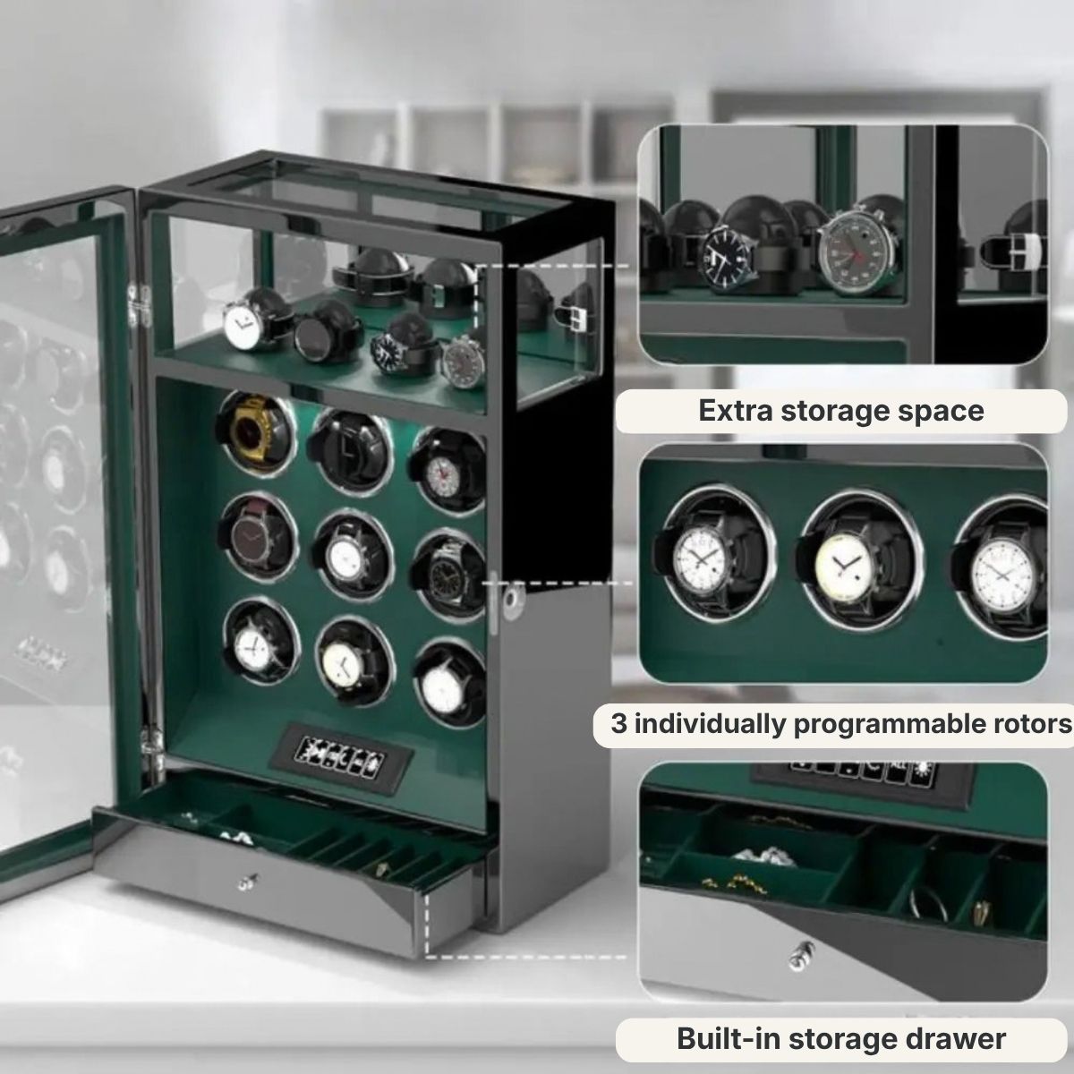 The Sentinel Green Watch Winder 9 Glass