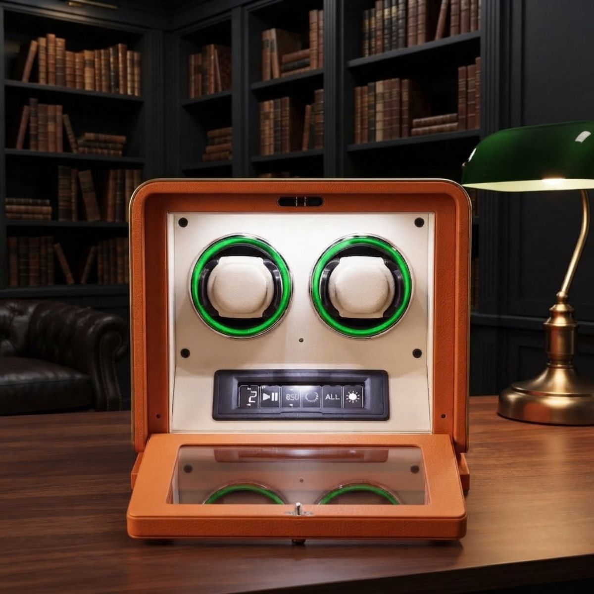 The Sovereign Amber Double Watch Winder Leather